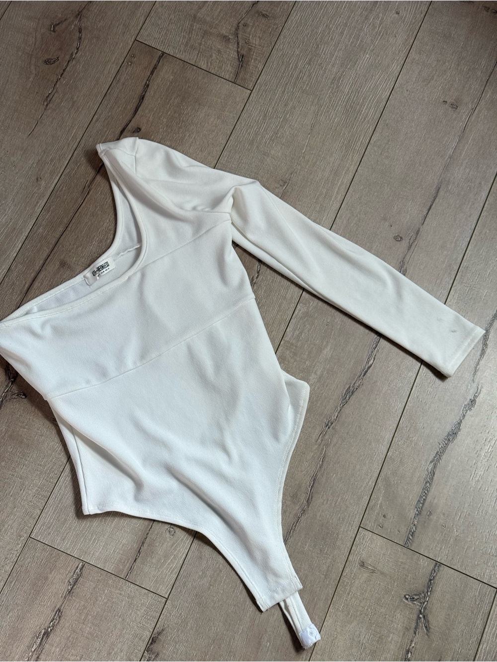Women's White Long-Sleeve Scoop Neck Bodysuit